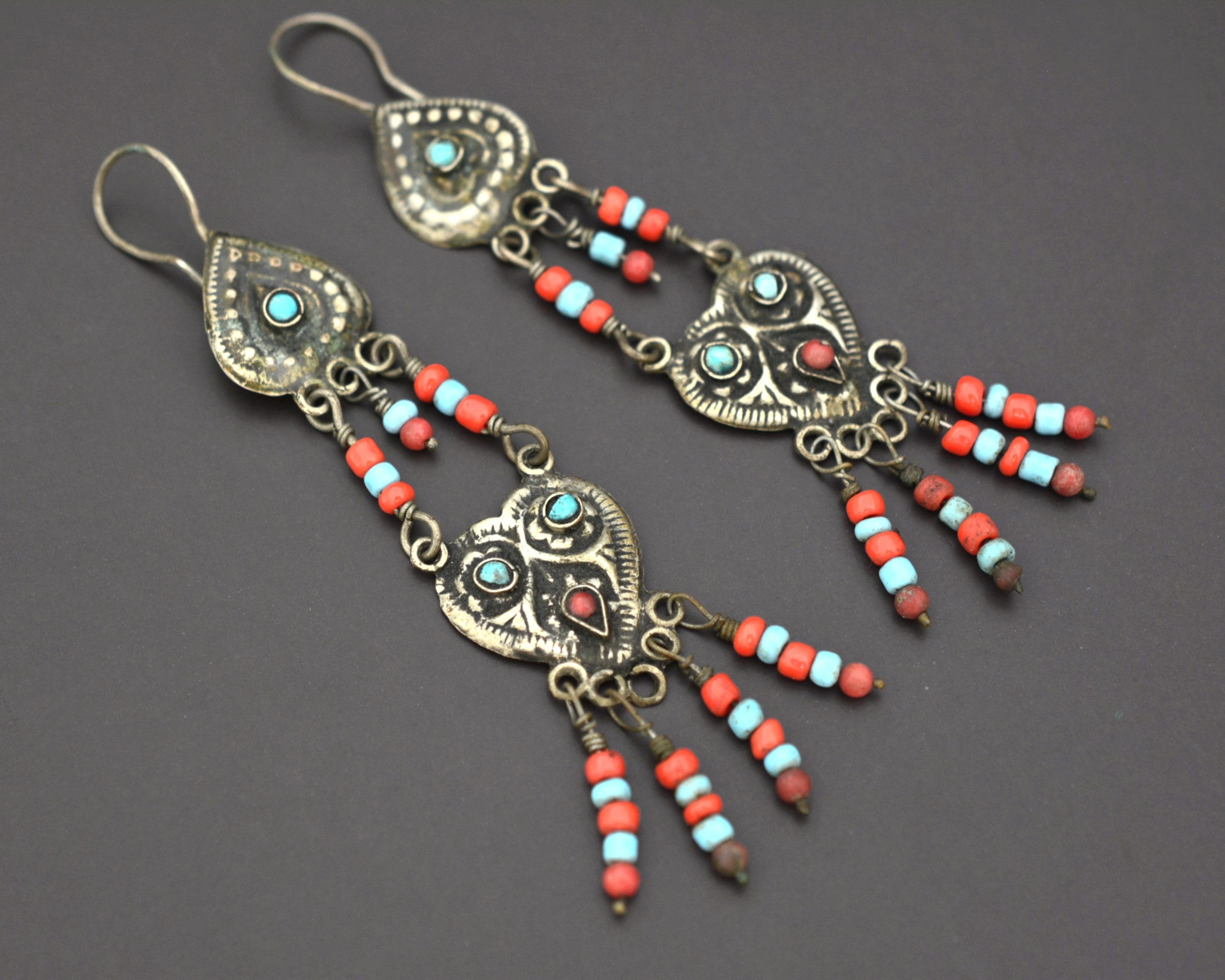 Afghani Long Bead Dangle Earrings - Lightweight