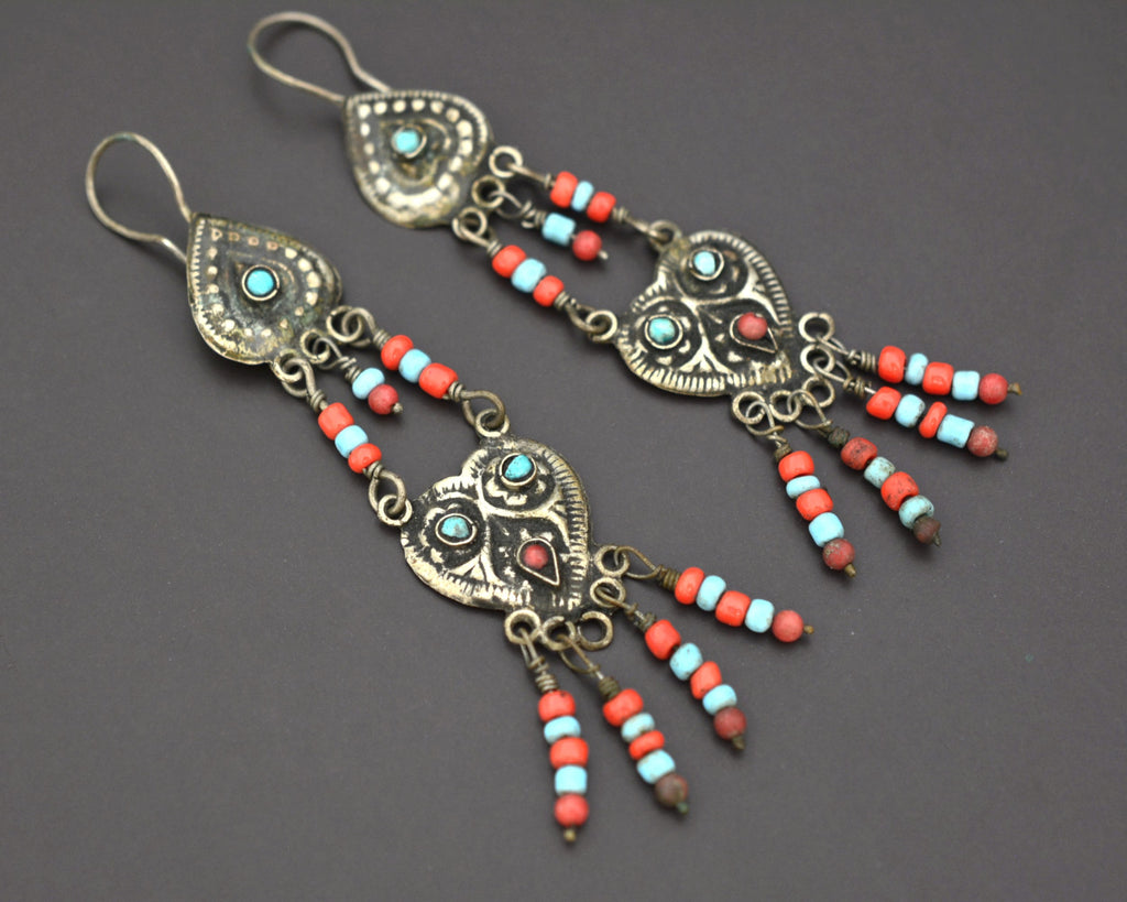 Afghani Long Bead Dangle Earrings - Lightweight