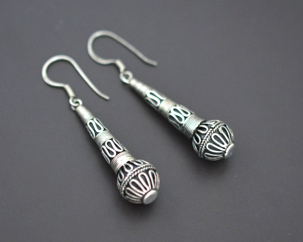 Silver Cone Dangle Earrings from Bali