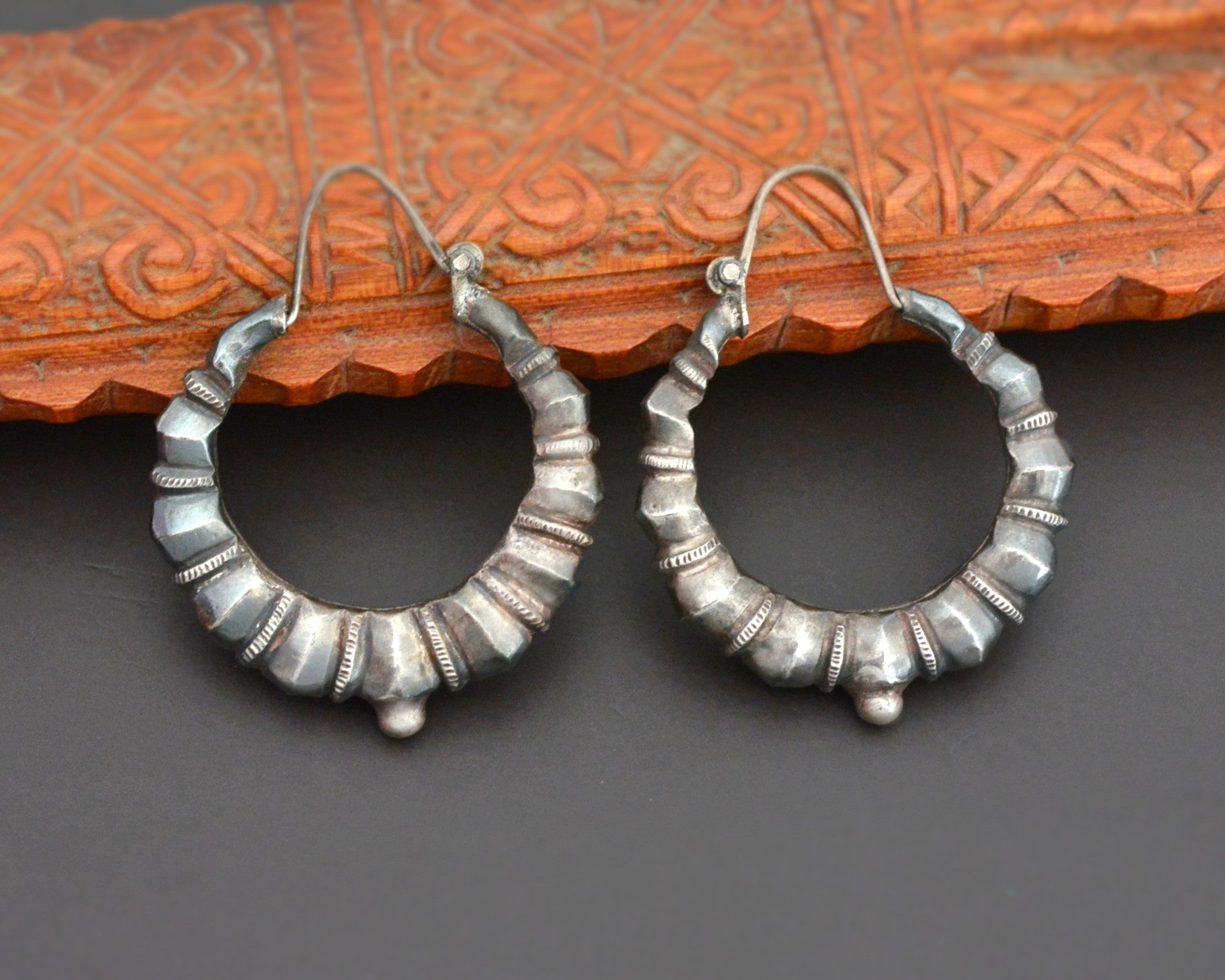 Nepali Silver Hoop Earrings - Medium Large