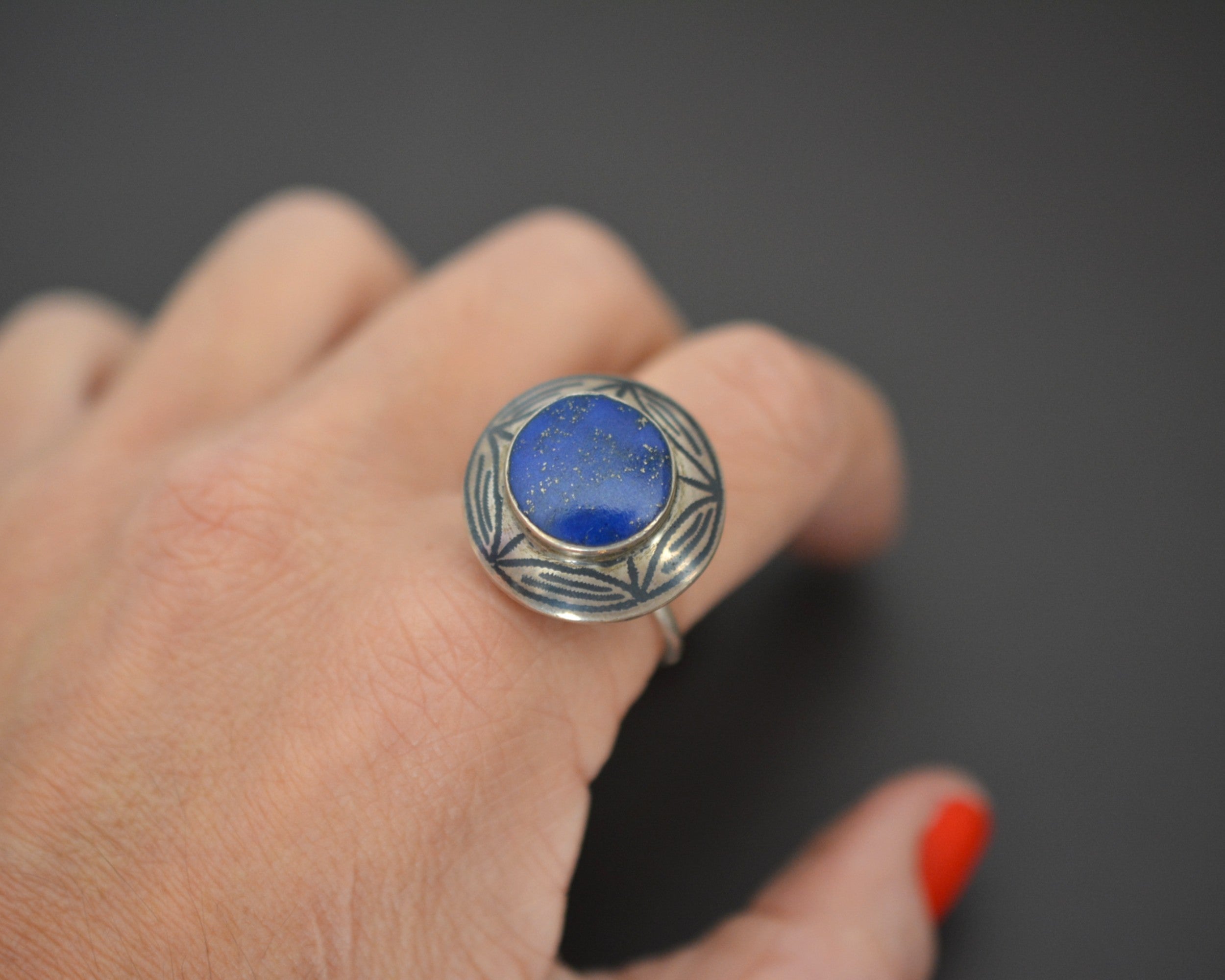 Afghani Lapis Lazuli Niello Ring - Size 8