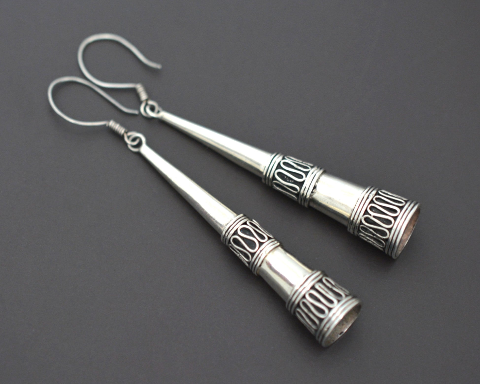 Silver Cone Dangle Earrings from Bali