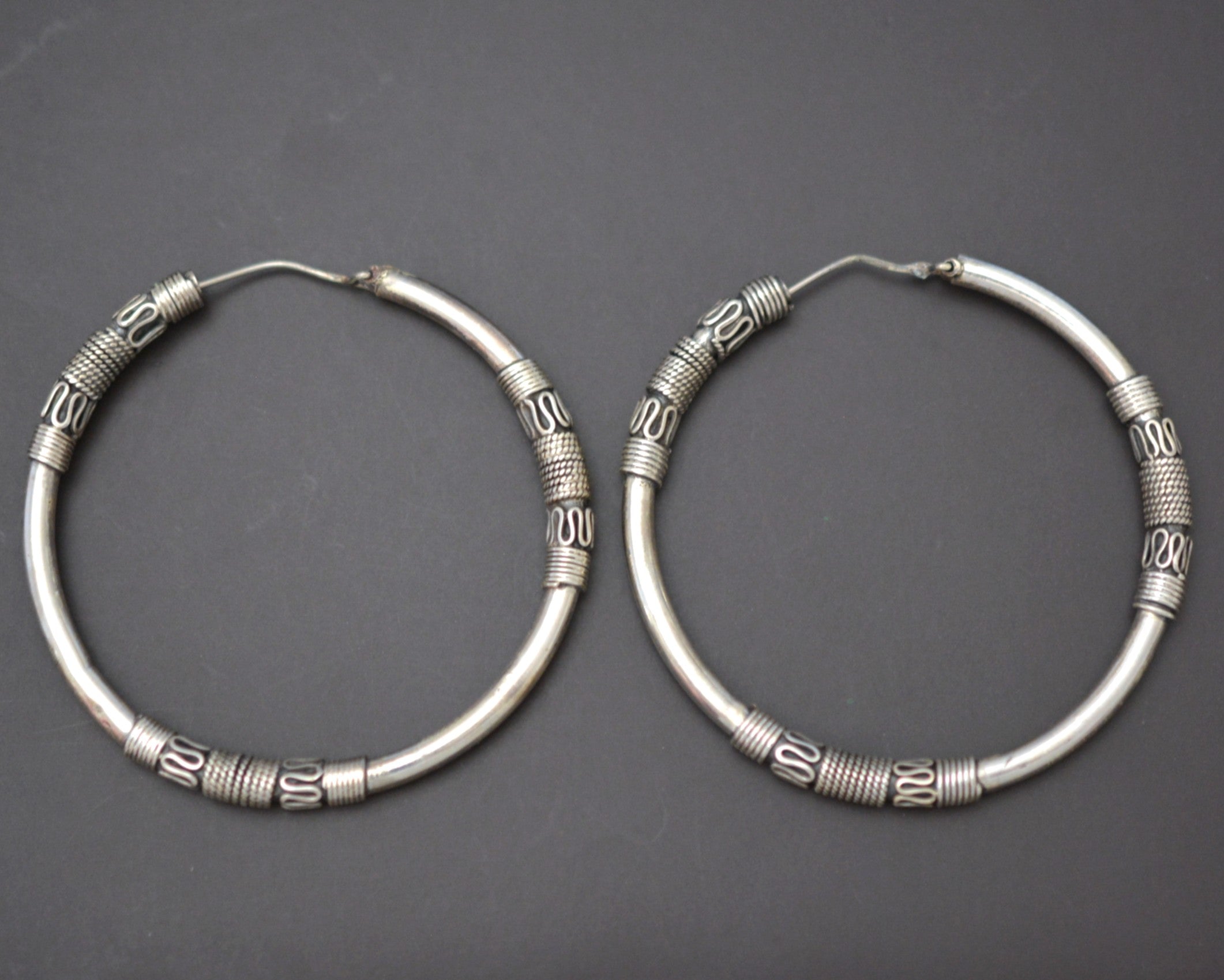 XXLarge Ethnic Bali Hoop Earrings with Wire Work