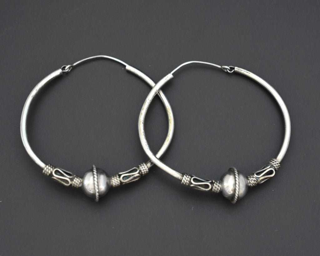 Large Ethnic Bali Hoop Earrings with Wire Work and Bead