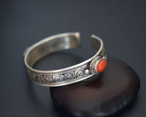 Nepali Coral Cuff Bracelet with Filigree Work