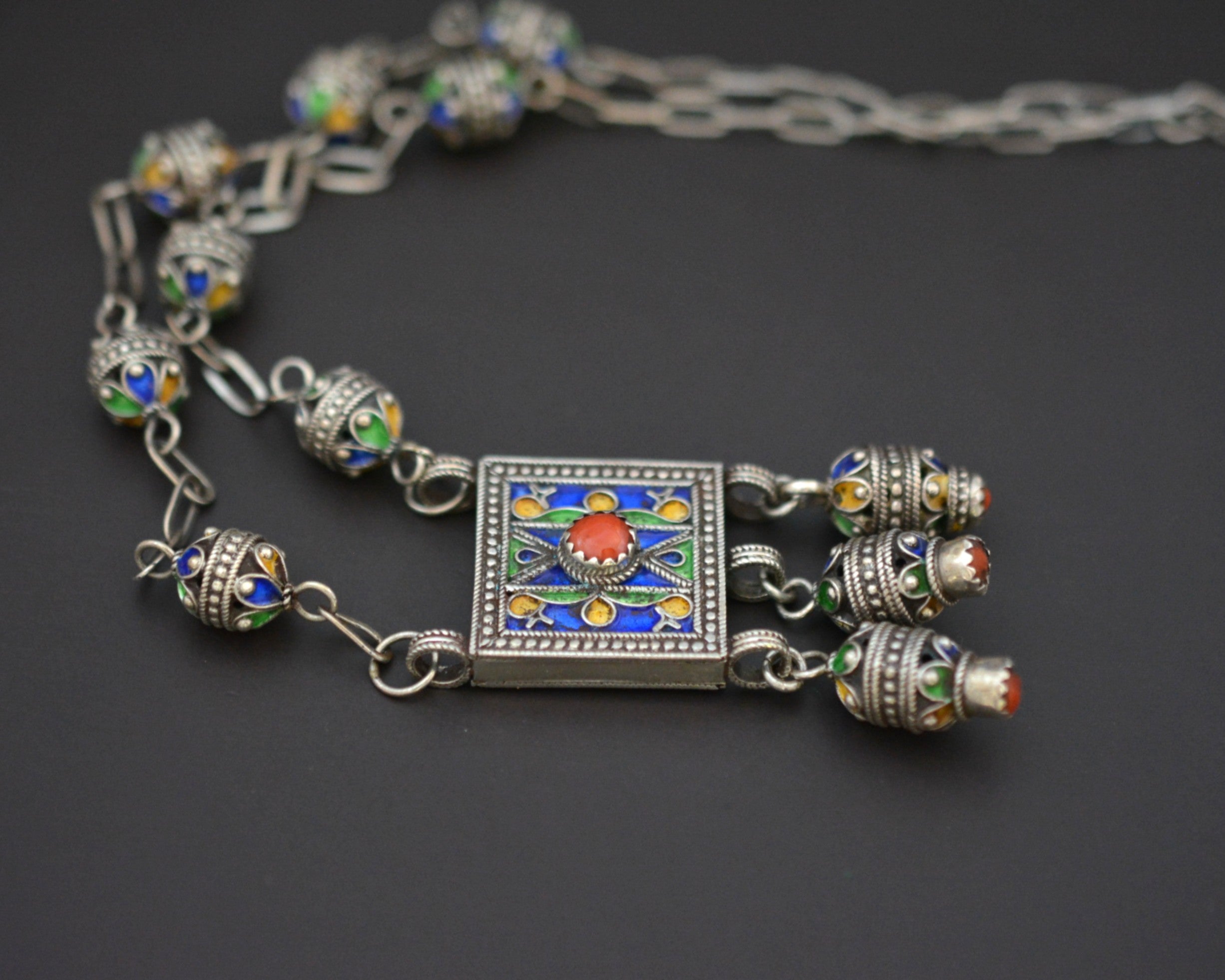 Berber Kabyle Coral Enamel Necklace