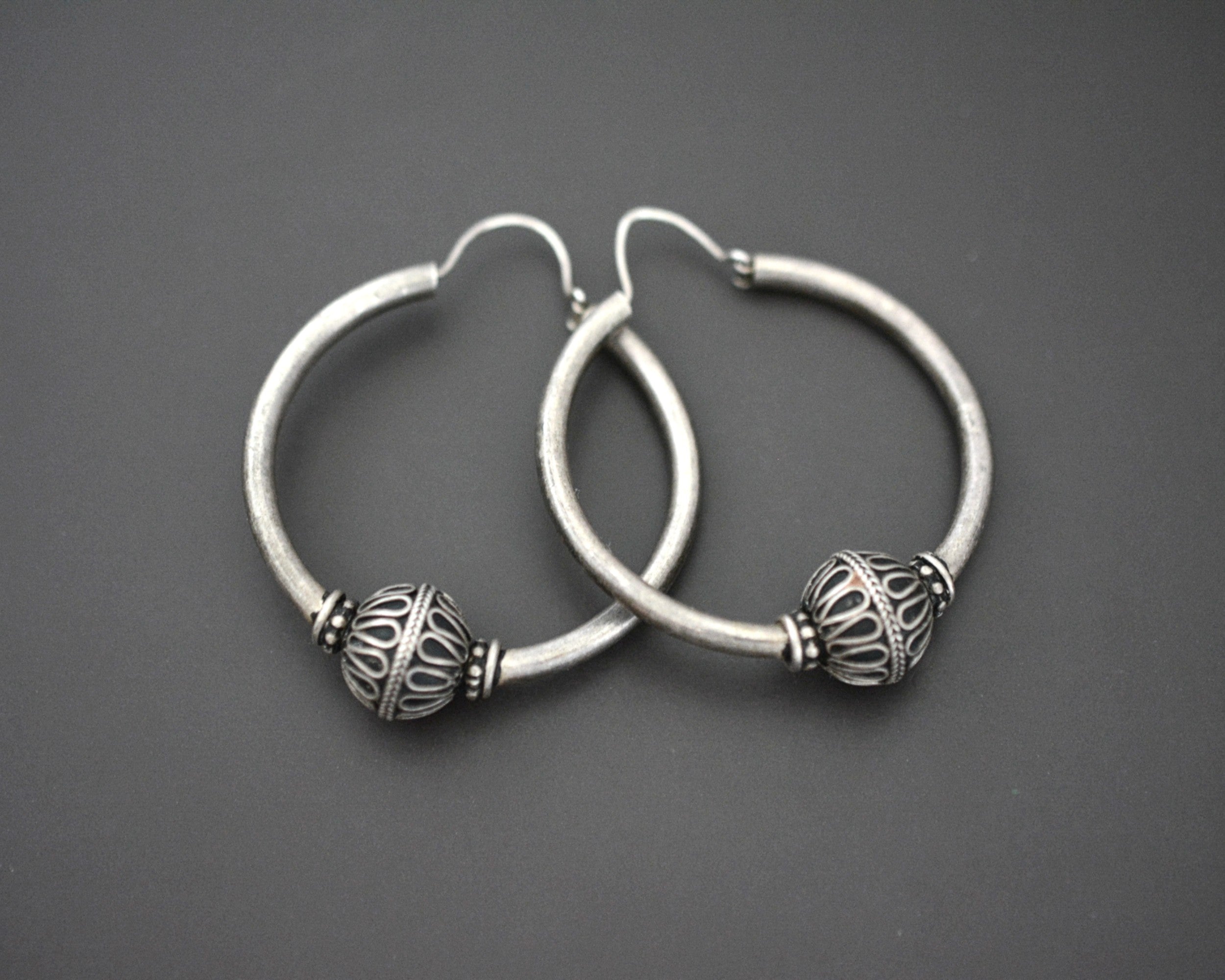 Reserved - Large Ethnic Bali Hoop Earrings with Bead
