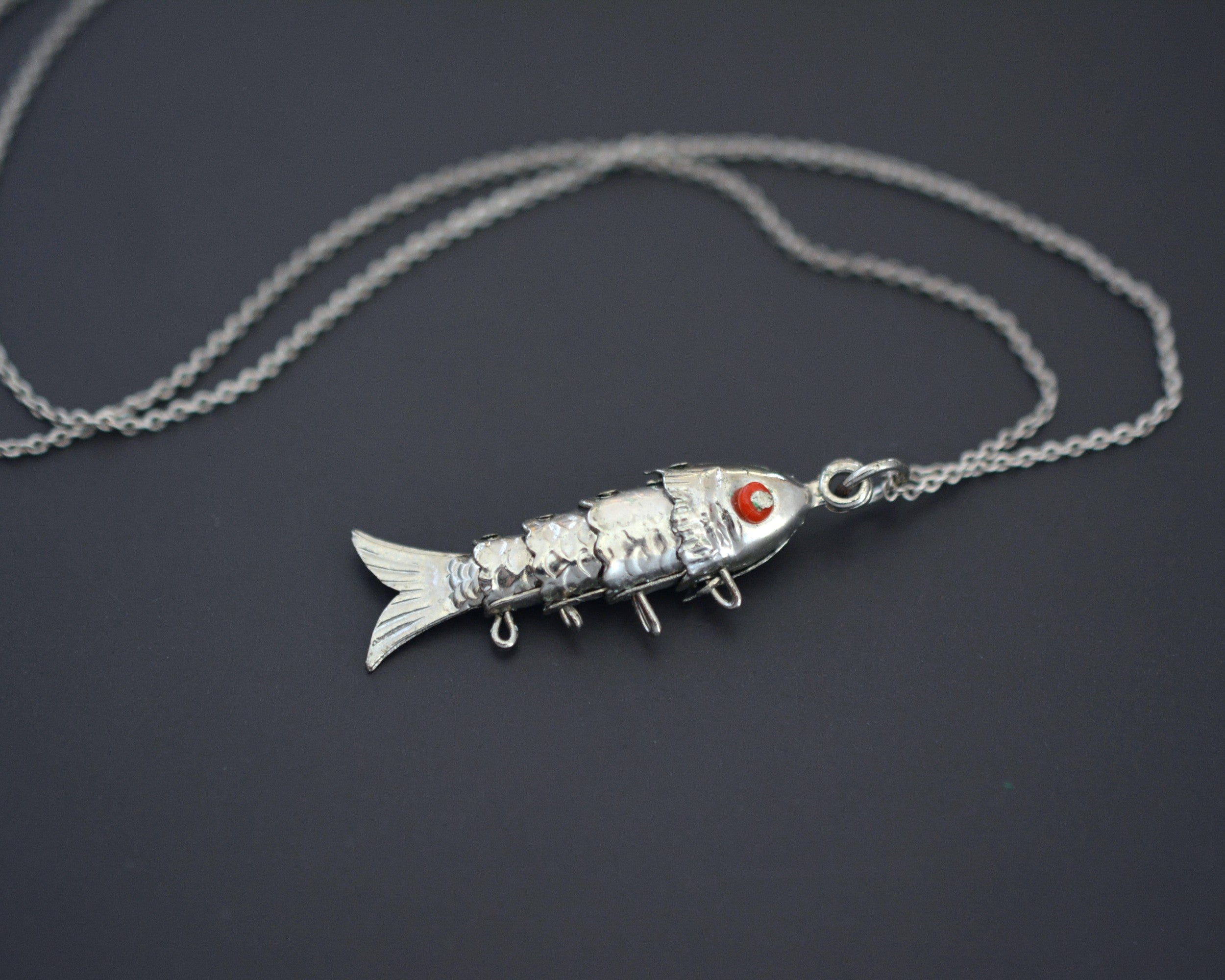 Movable Fish Pendant on Silver Chain