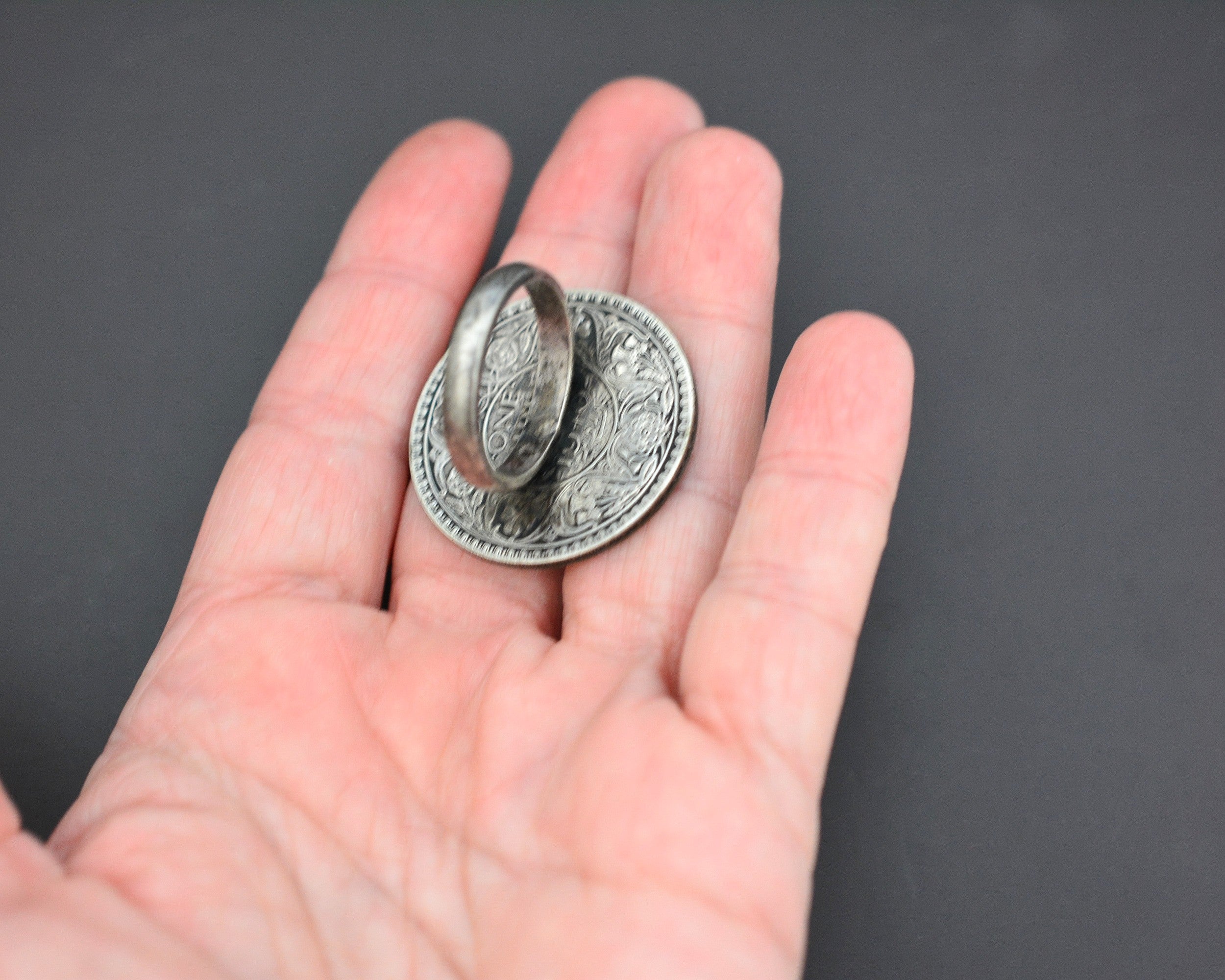 Large Indian Coin Ring - Size 9