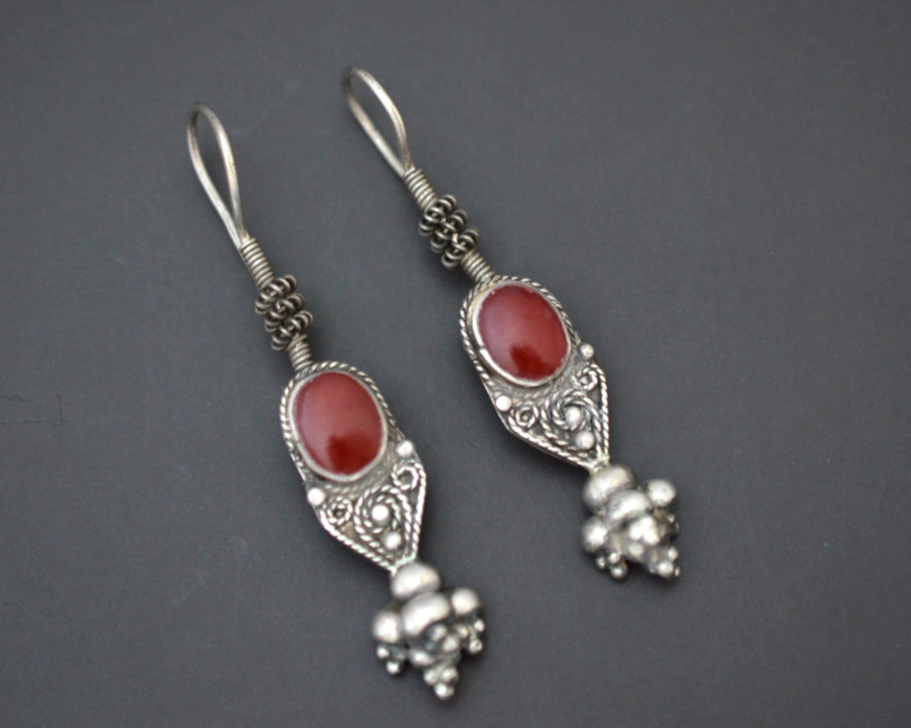 Afghani Carnelian Silver Earrings