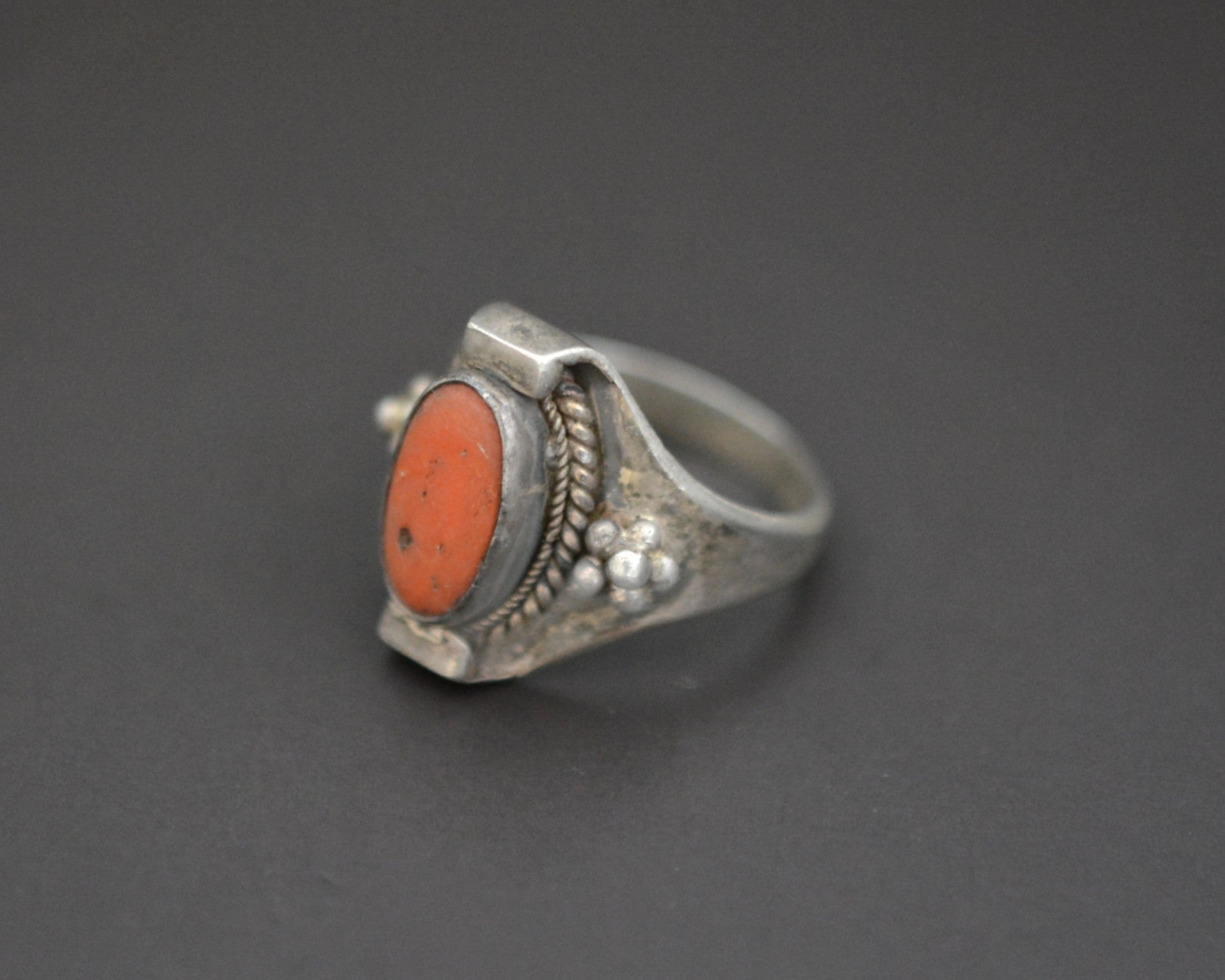 Nepali Coral Saddle Ring - Size 8
