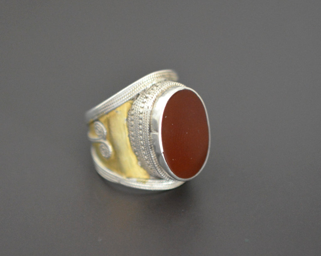 Turkmen Gilded Carnelian Ring - Size 7.5