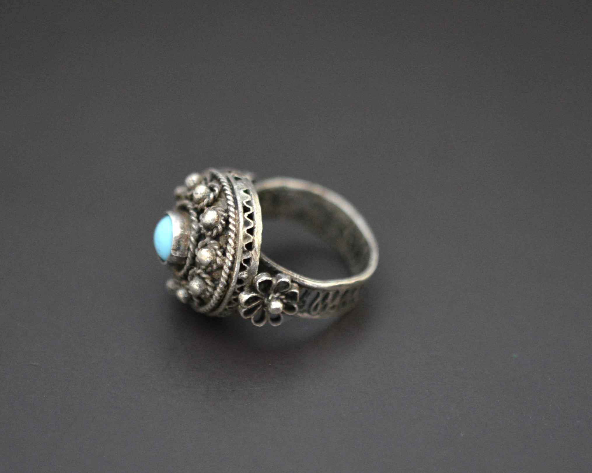 Croatian Blue Glass Silver Ring - Size 5.75