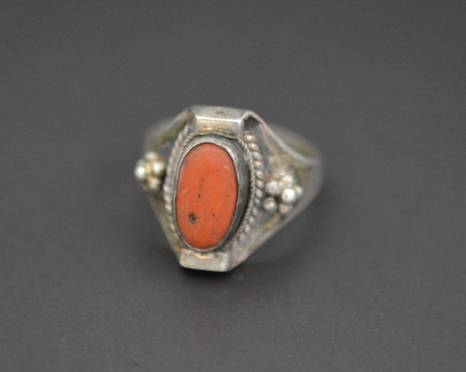 Nepali Coral Saddle Ring - Size 8
