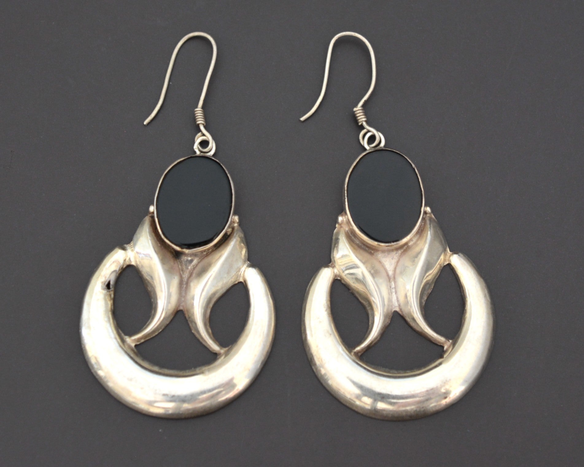 Large Onyx Dangle Earrings from India