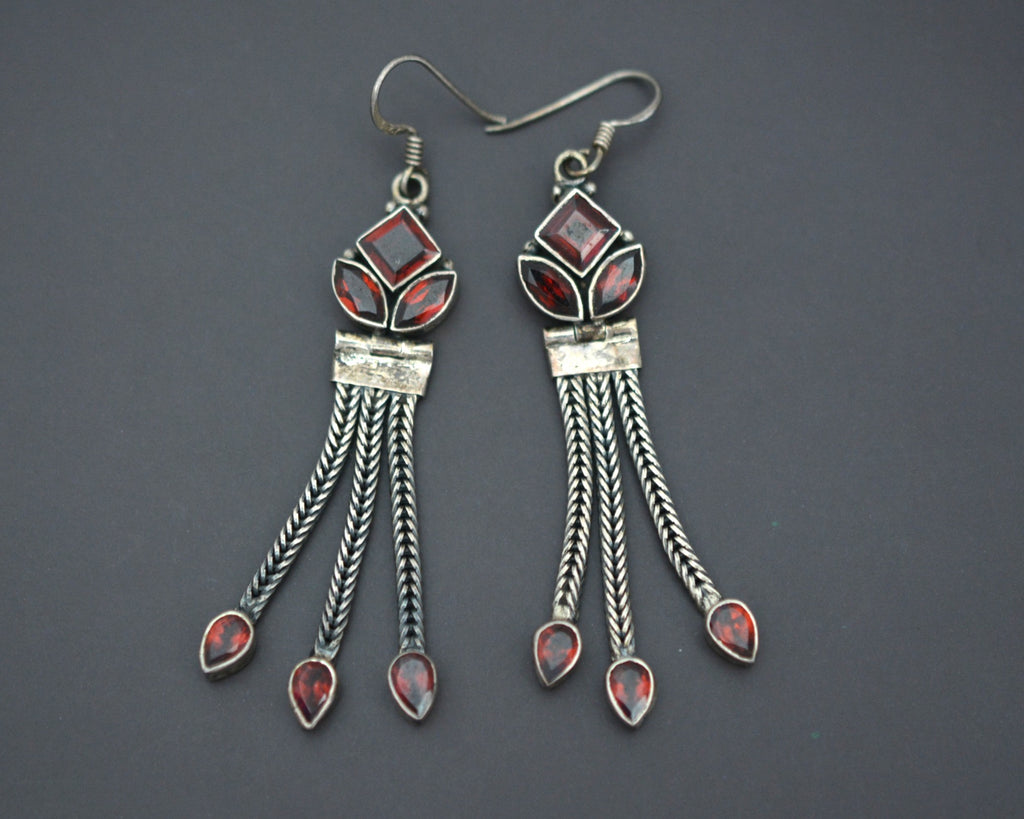 Ethnic Garnet Dangle Earrings