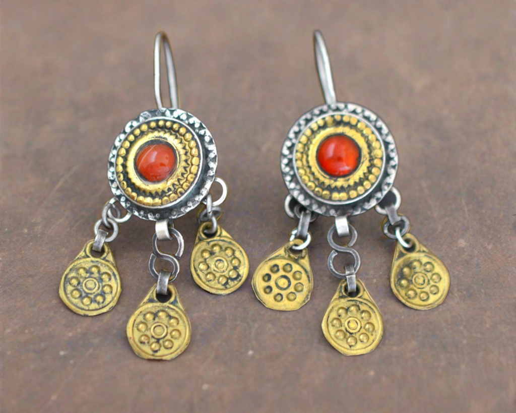 Afghani Silver Gilded Dangle Earrings