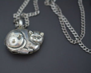 Cat Bell Pendant on Silver Chain Necklace