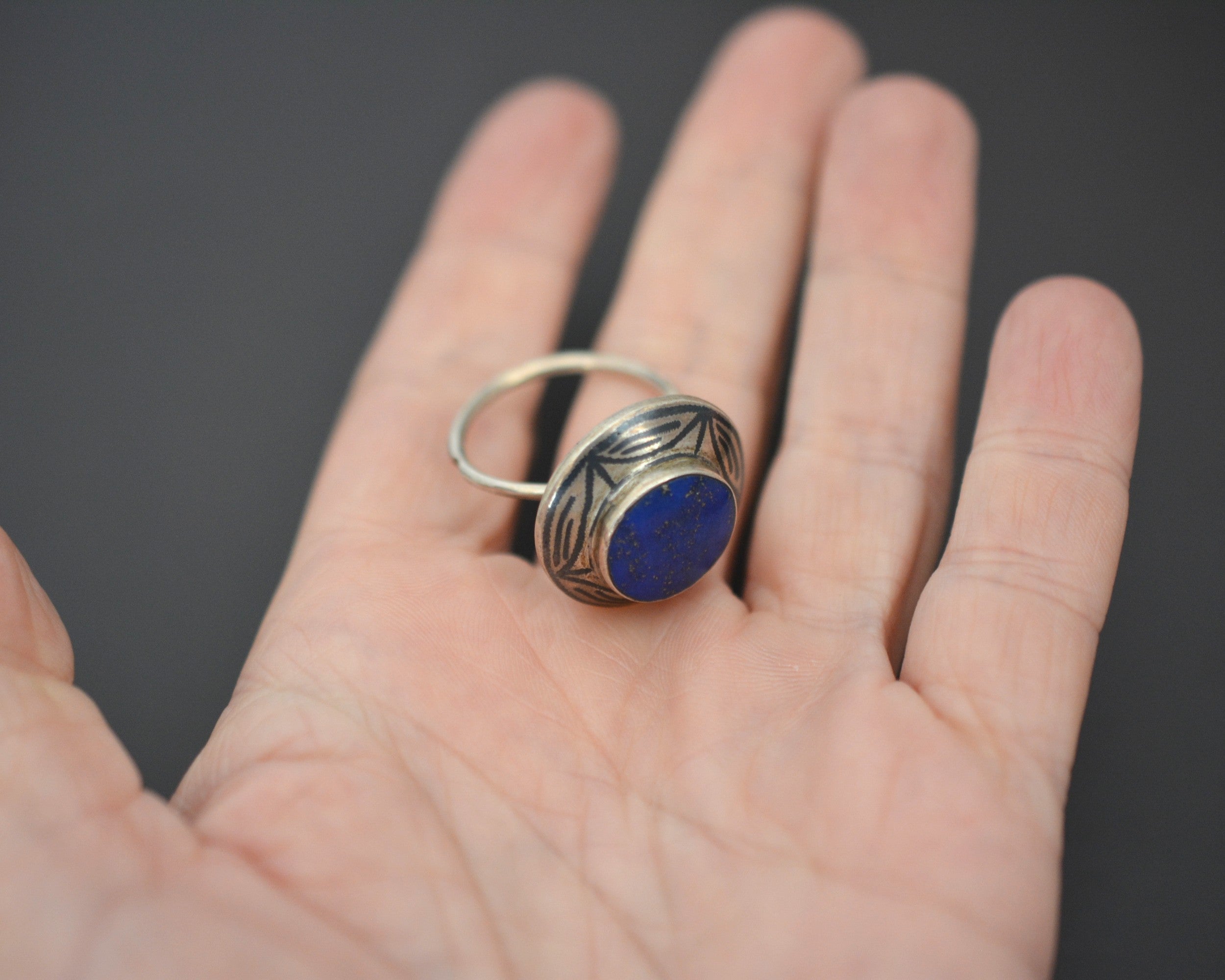 Afghani Lapis Lazuli Niello Ring - Size 8