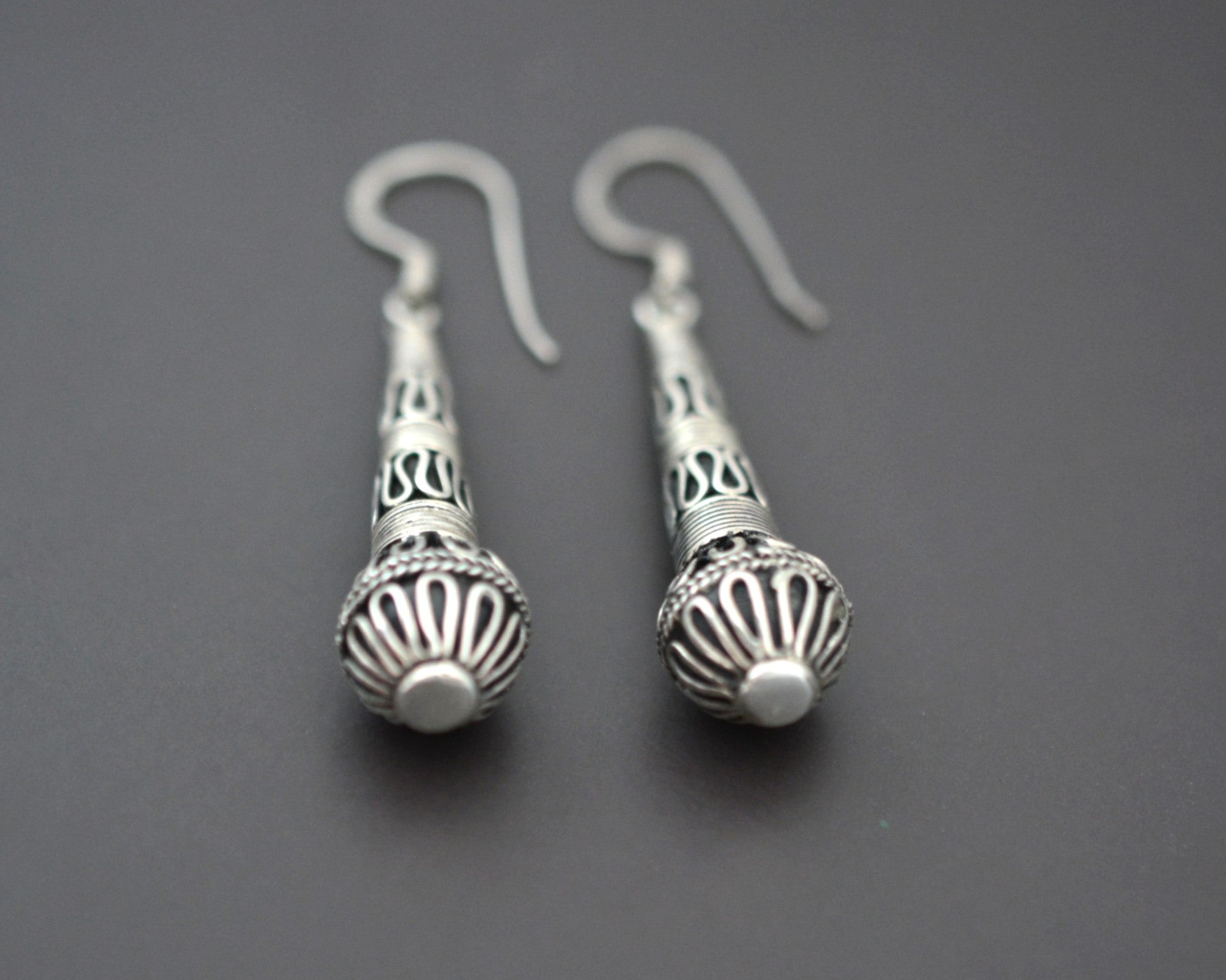 Silver Cone Dangle Earrings from Bali