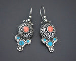 Vintage Uzbek Coral and Turquoise Earrings