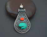 Large Ethnic Pendant from India with Turquoise and Coral