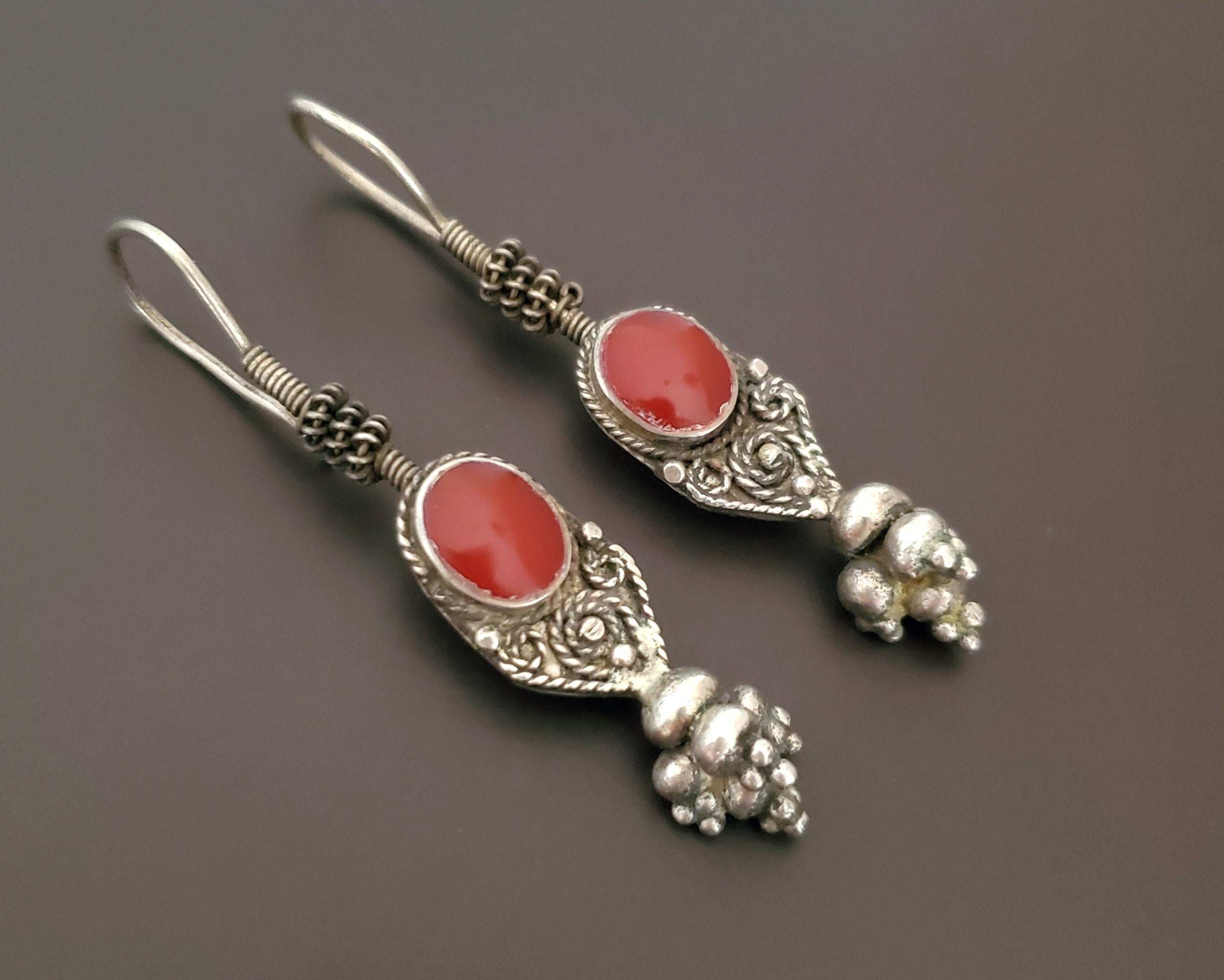 Afghani Carnelian Silver Earrings