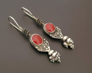 Afghani Carnelian Silver Earrings