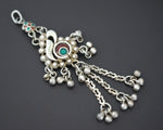 Rajasthani Silver Peacock Enamel Pendant with Bells