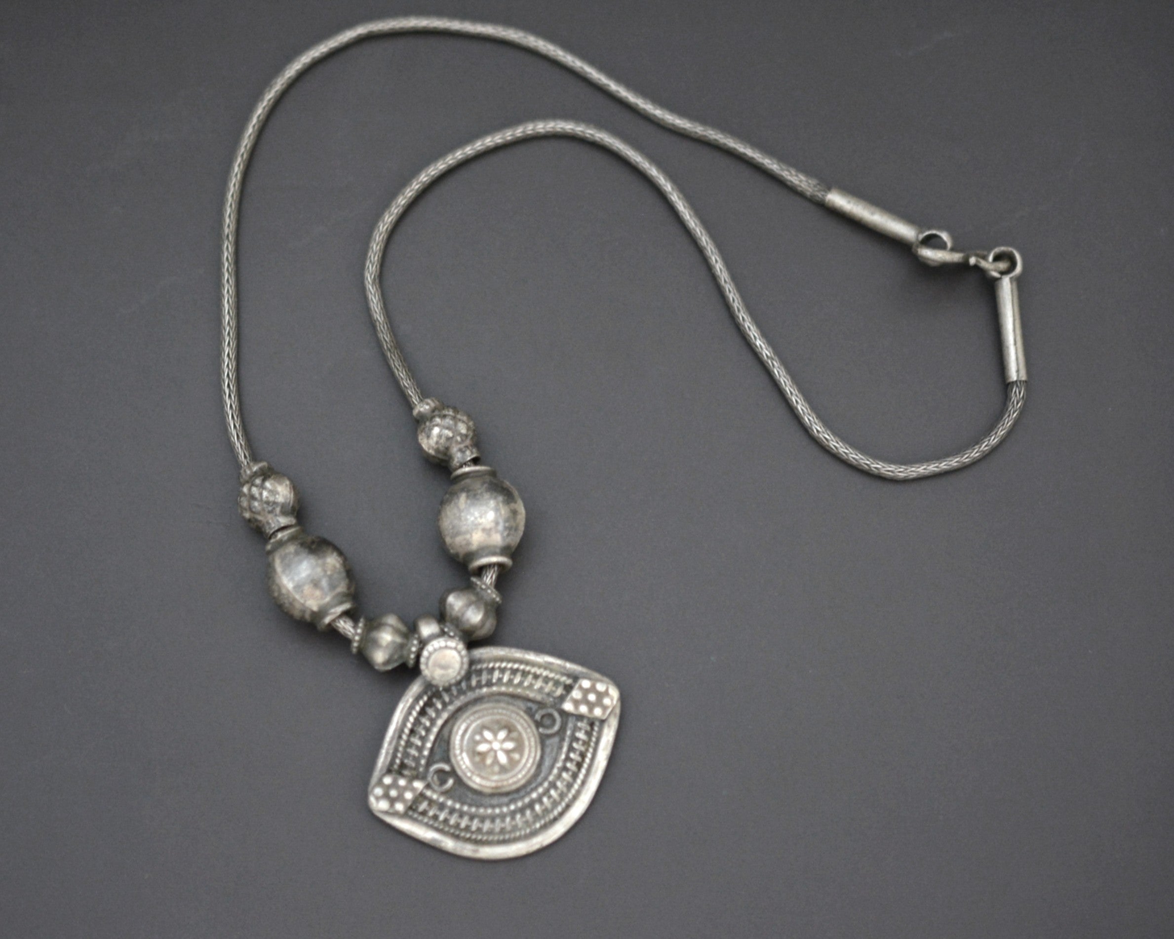 Reserved for A. - Indian Amulet Silver Beads Necklace with Snake Chain