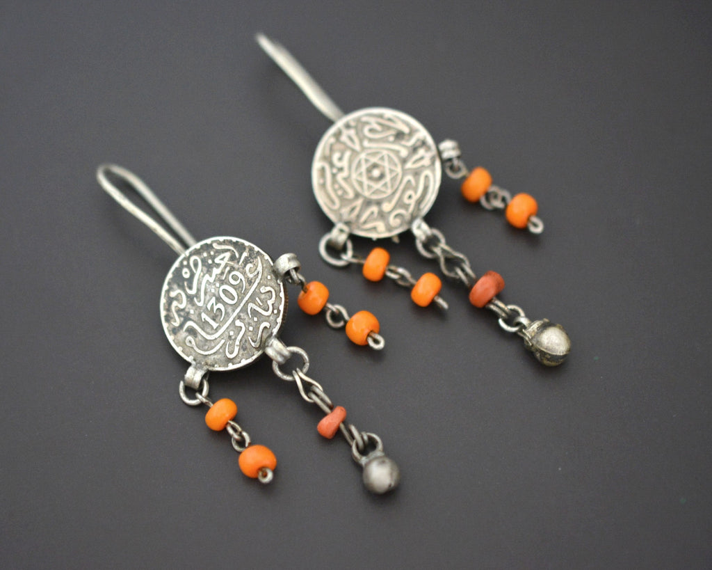 Old Berber Coin Coral Earrings