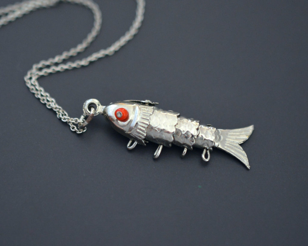 Movable Fish Pendant on Silver Chain