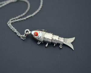 Movable Fish Pendant on Silver Chain