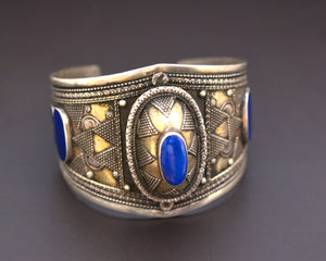Vintage Kazakh Silver Lapis Lazuli Cuff Bracelet