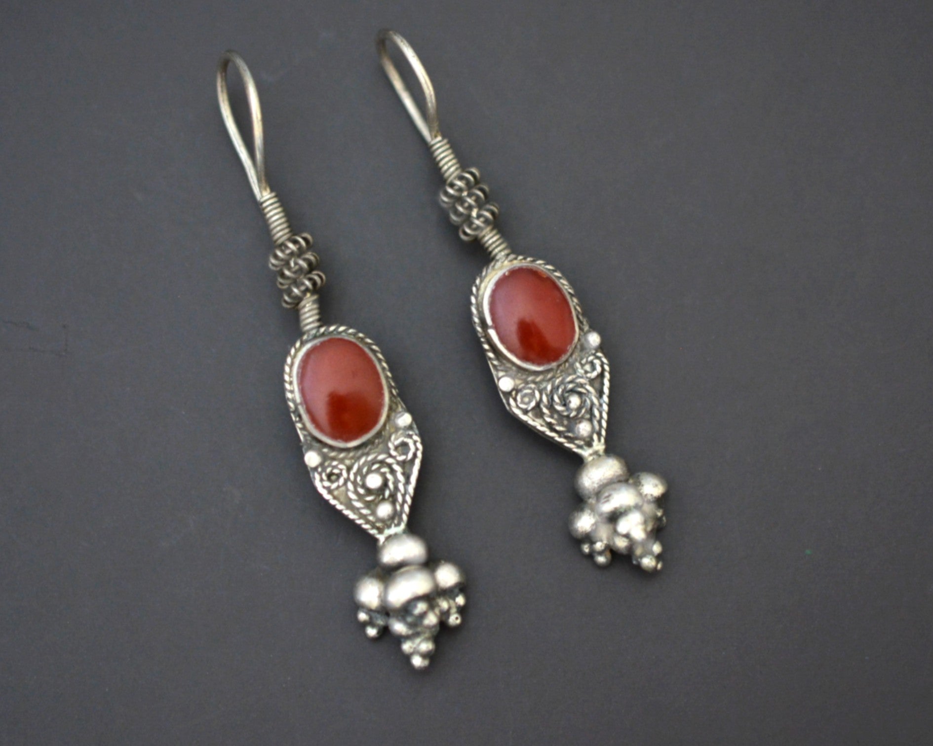 Afghani Carnelian Silver Earrings