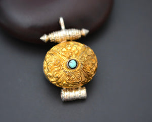 Tibetan Gilded Turquoise Gau Box Pendant