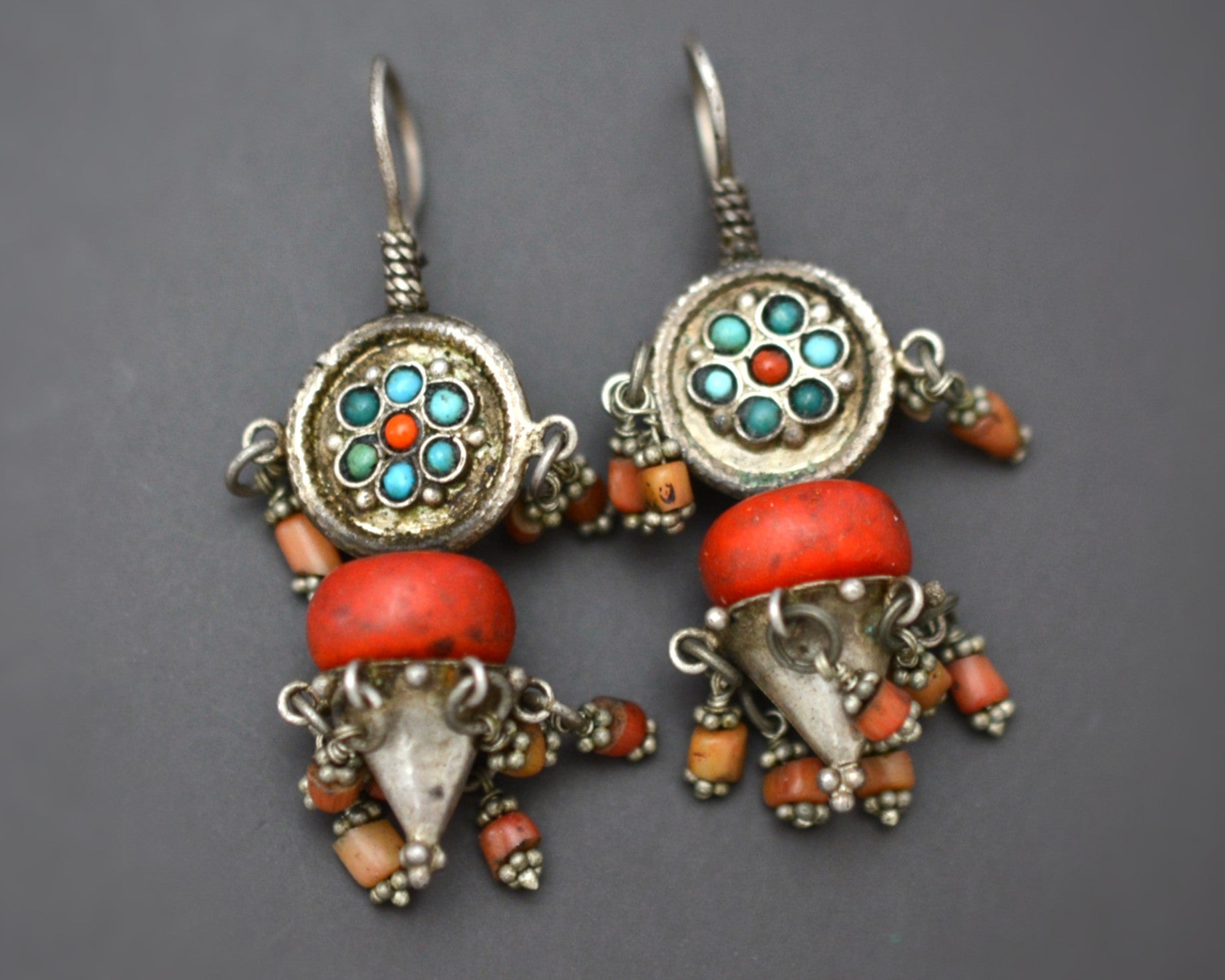 Uzbek Turquoise Coral Earrings