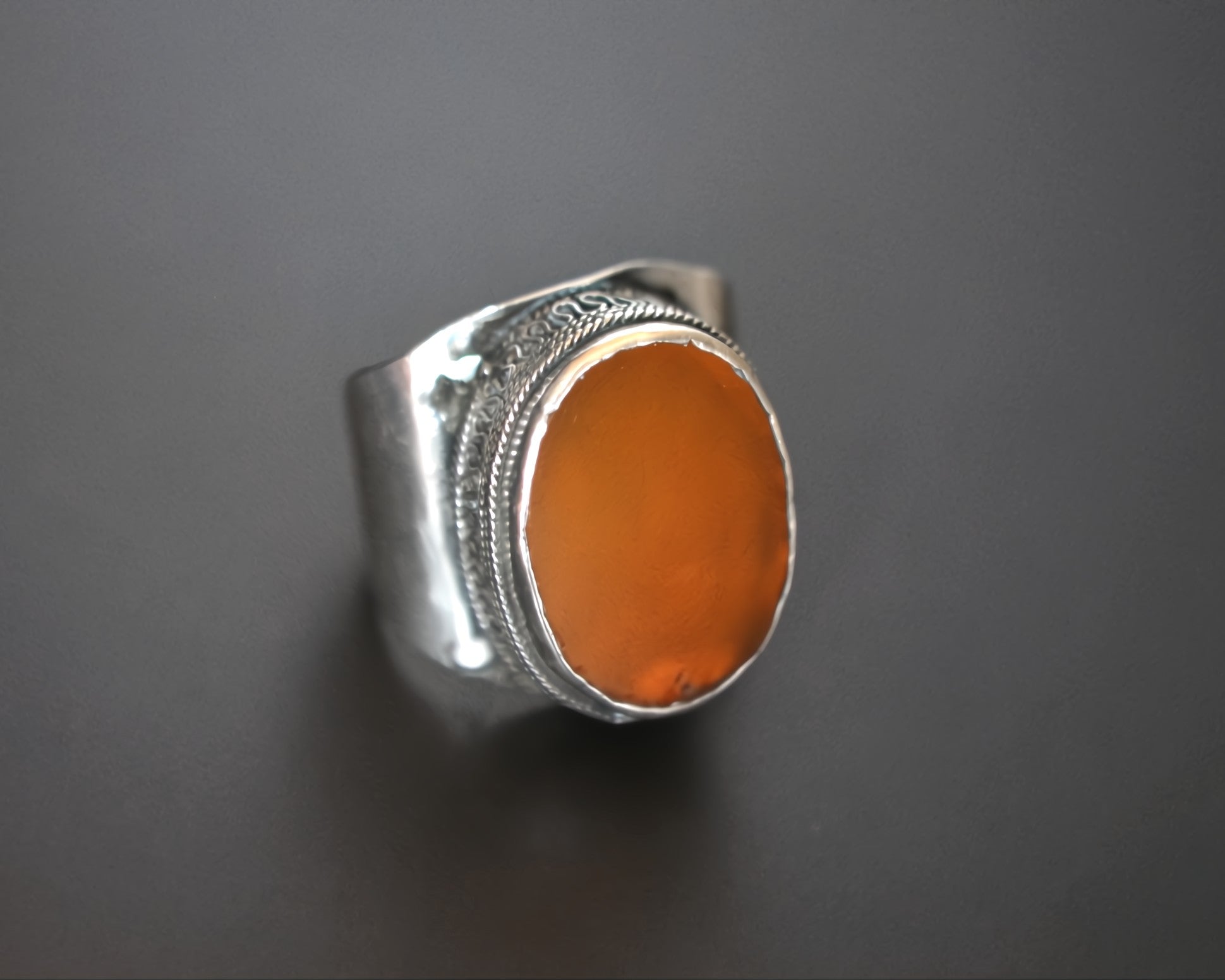 Turkmen Carnelian Silver Ring - Size 9