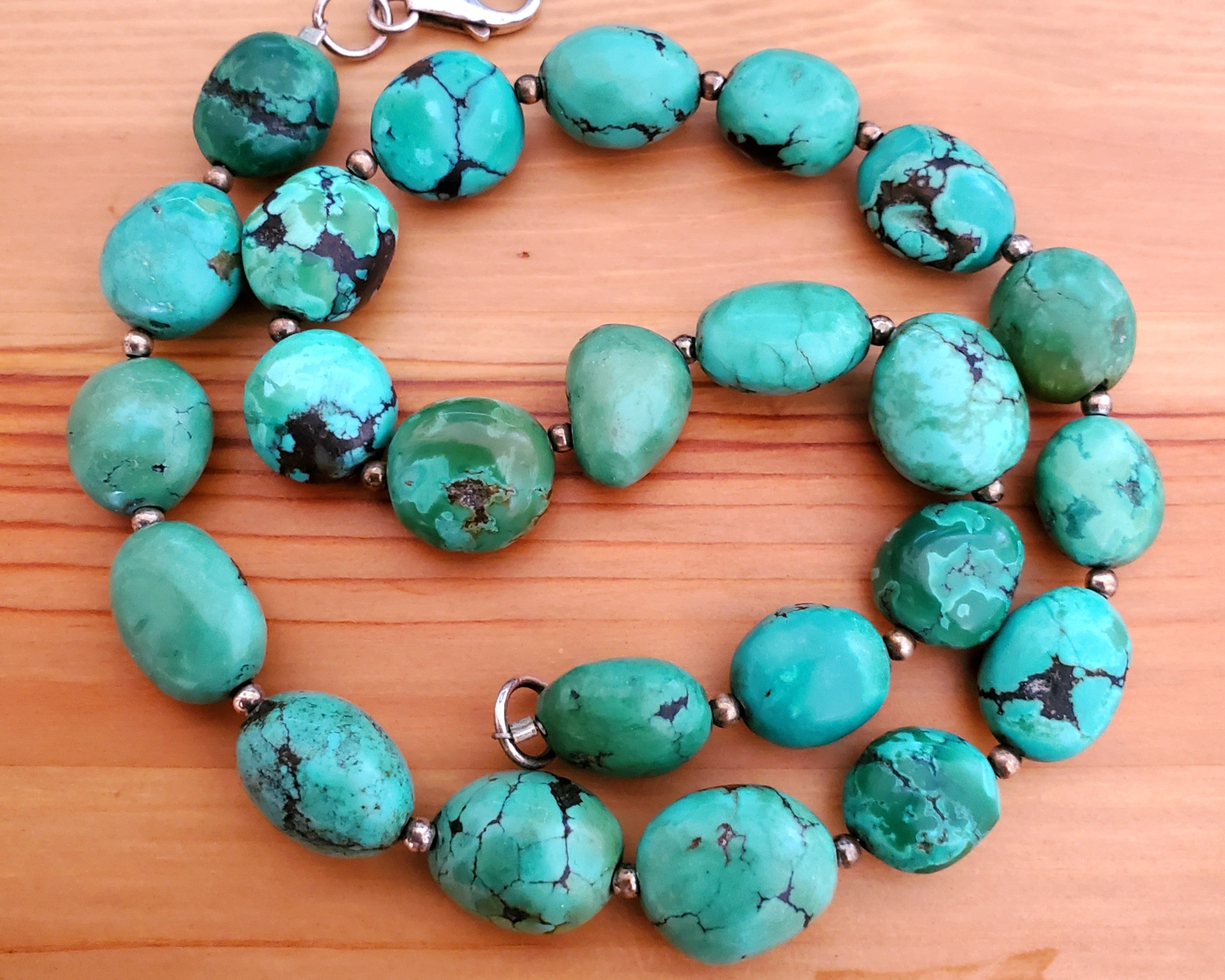 Reserved for E. - Turquoise Silver Beads Necklace