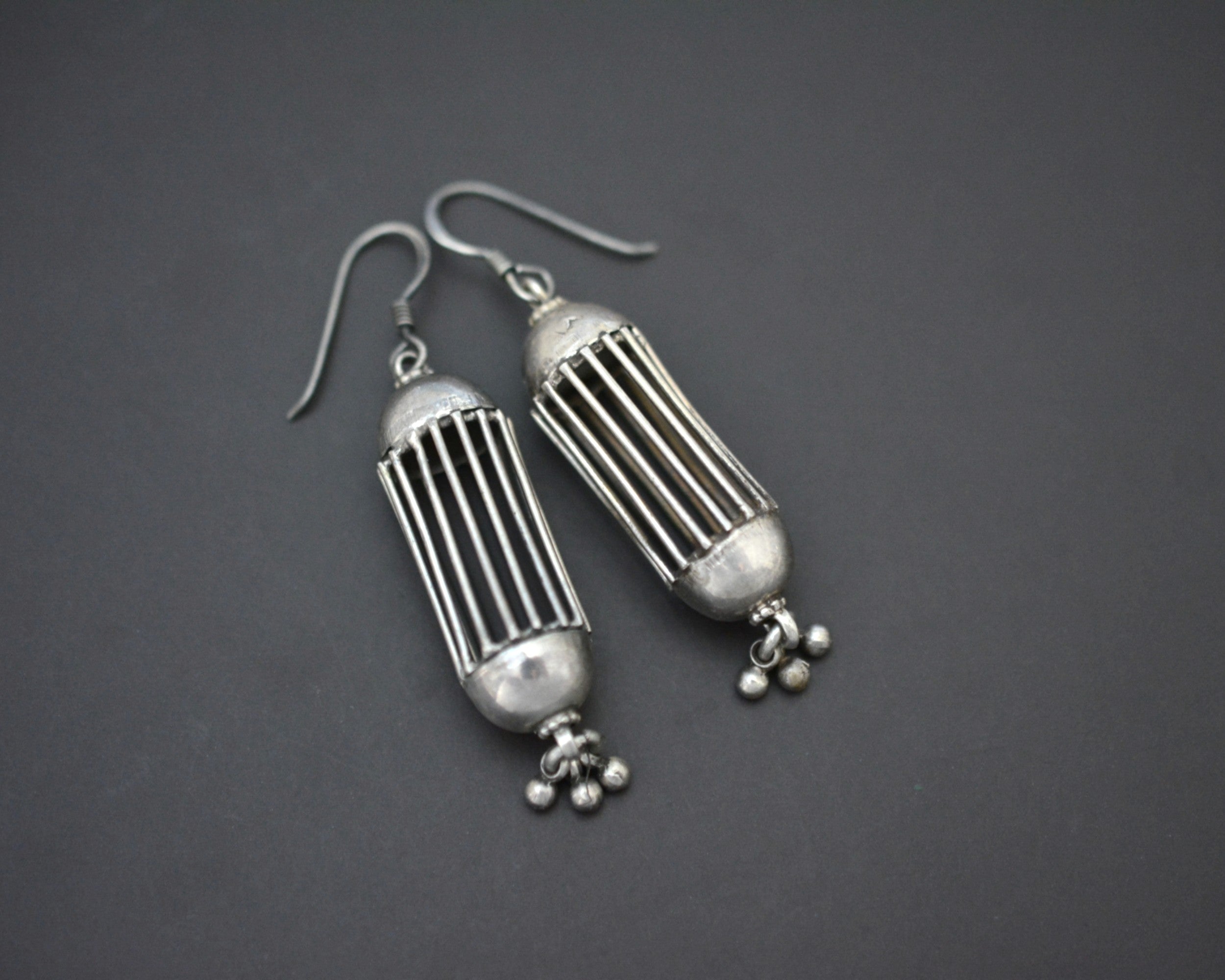 Vintage Indian Silver Cage Earrings
