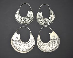 Hmong Fish Hoop Silver Earrings