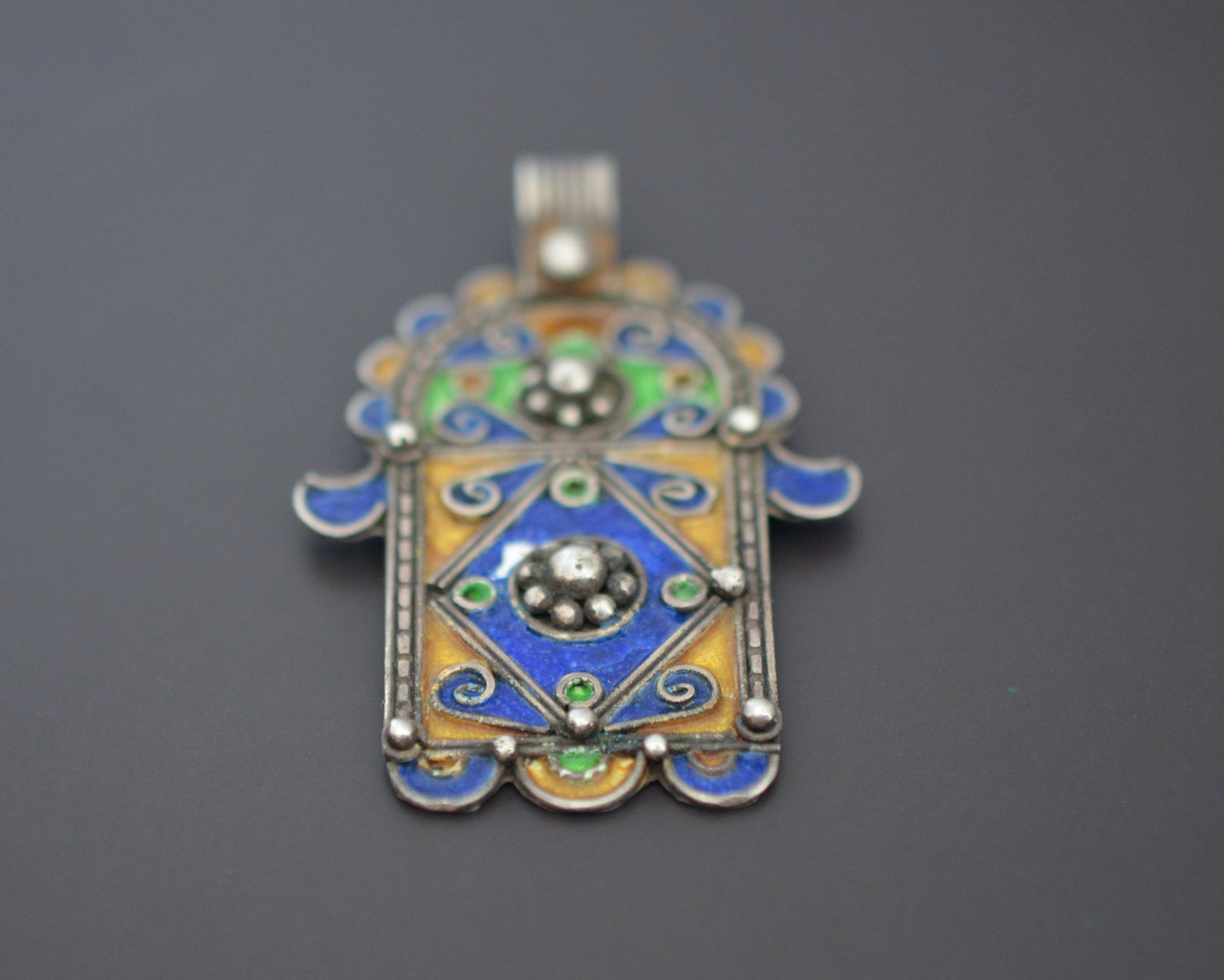 Berber Enamel Hamsa Pendant