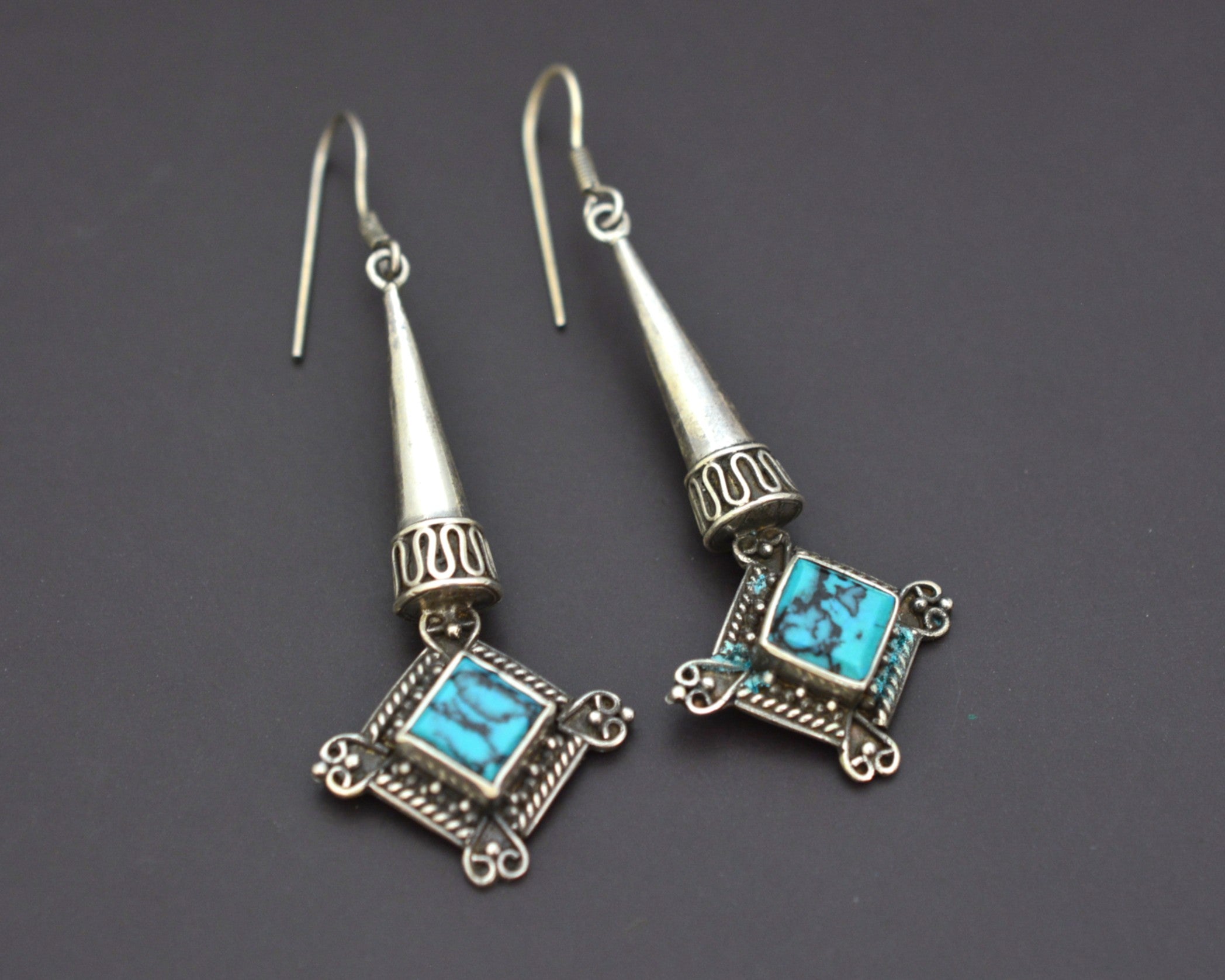 Silver Turquoise Dangle Earrings from Bali