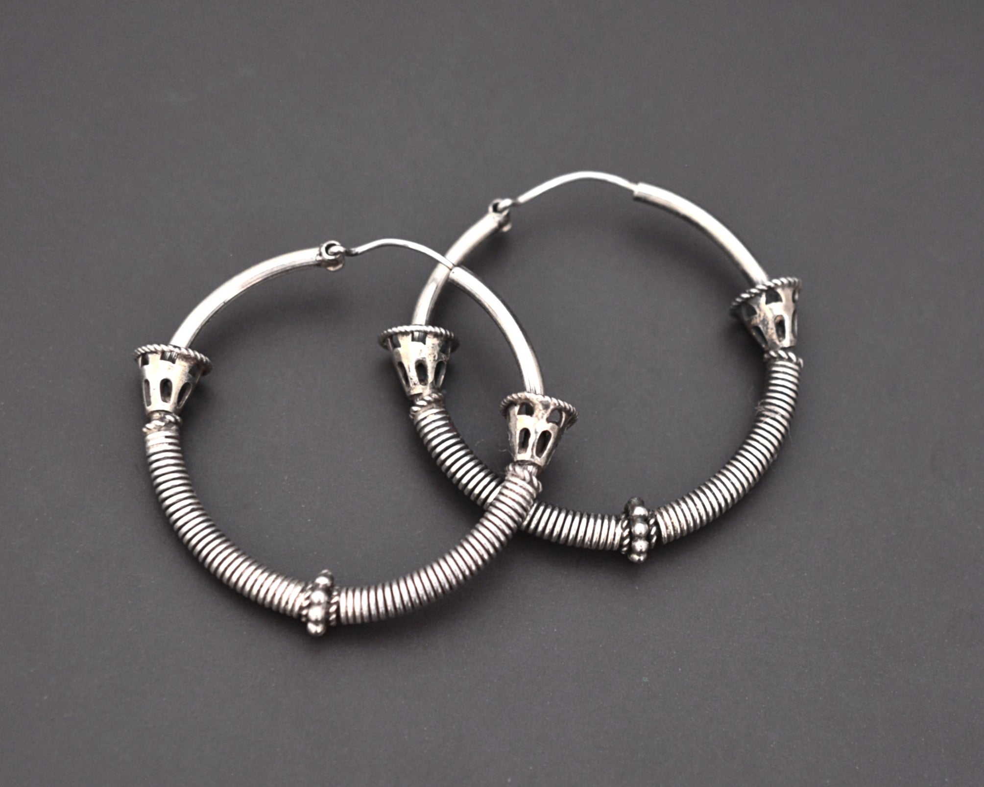 Ethnic Bali Hoop Earrings with Wire Work - Medium/Large