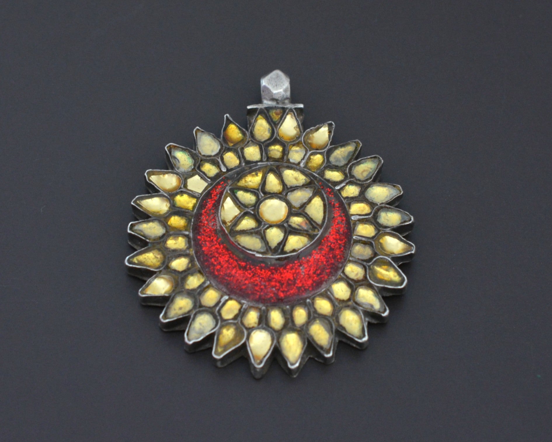 Indian Silver Pendant with Glass Inserts from Uttar Pradesh