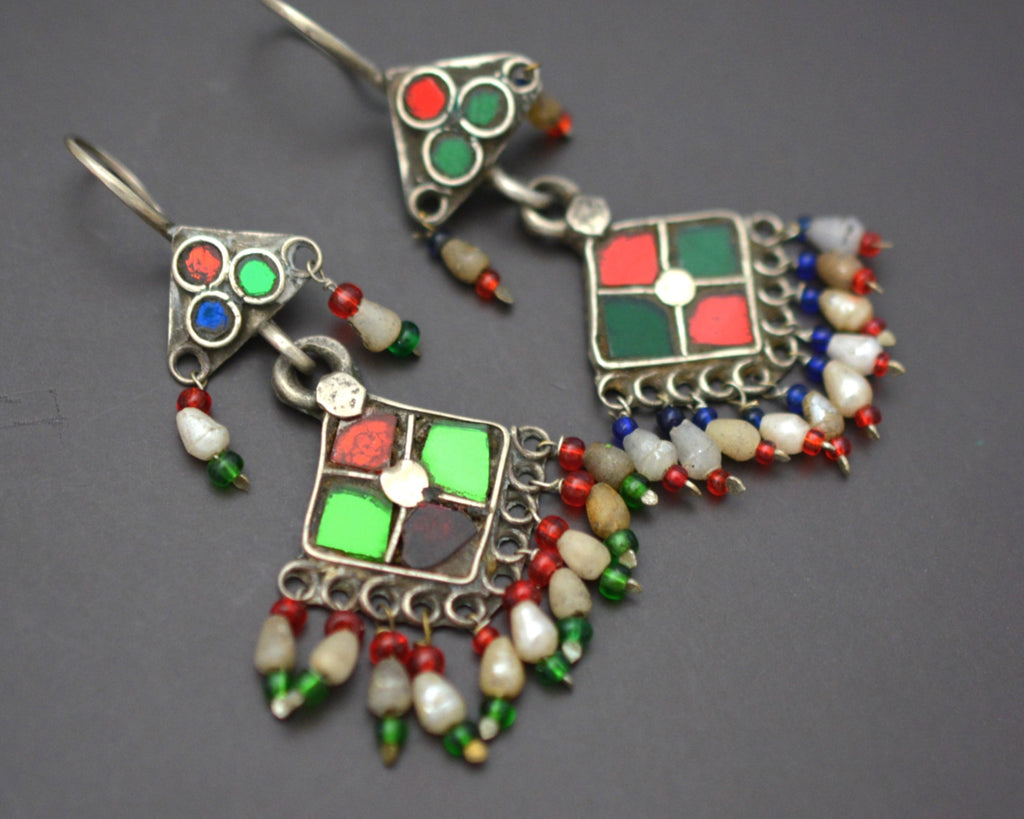Afghani Glass and Pearl Earrings