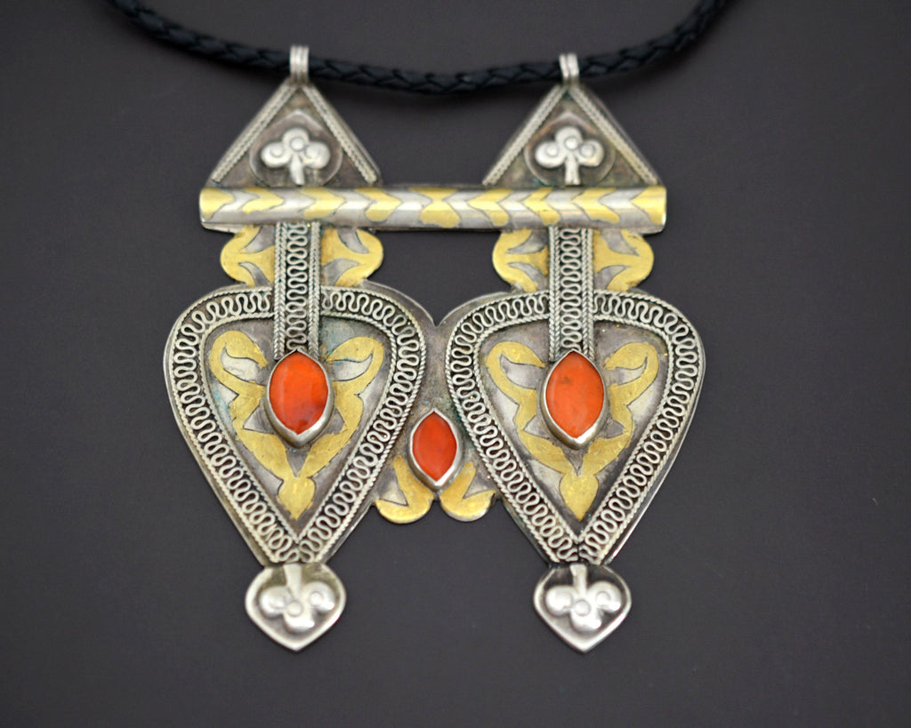 Antique Turkmen Carnelian Pendant on Leather Cord