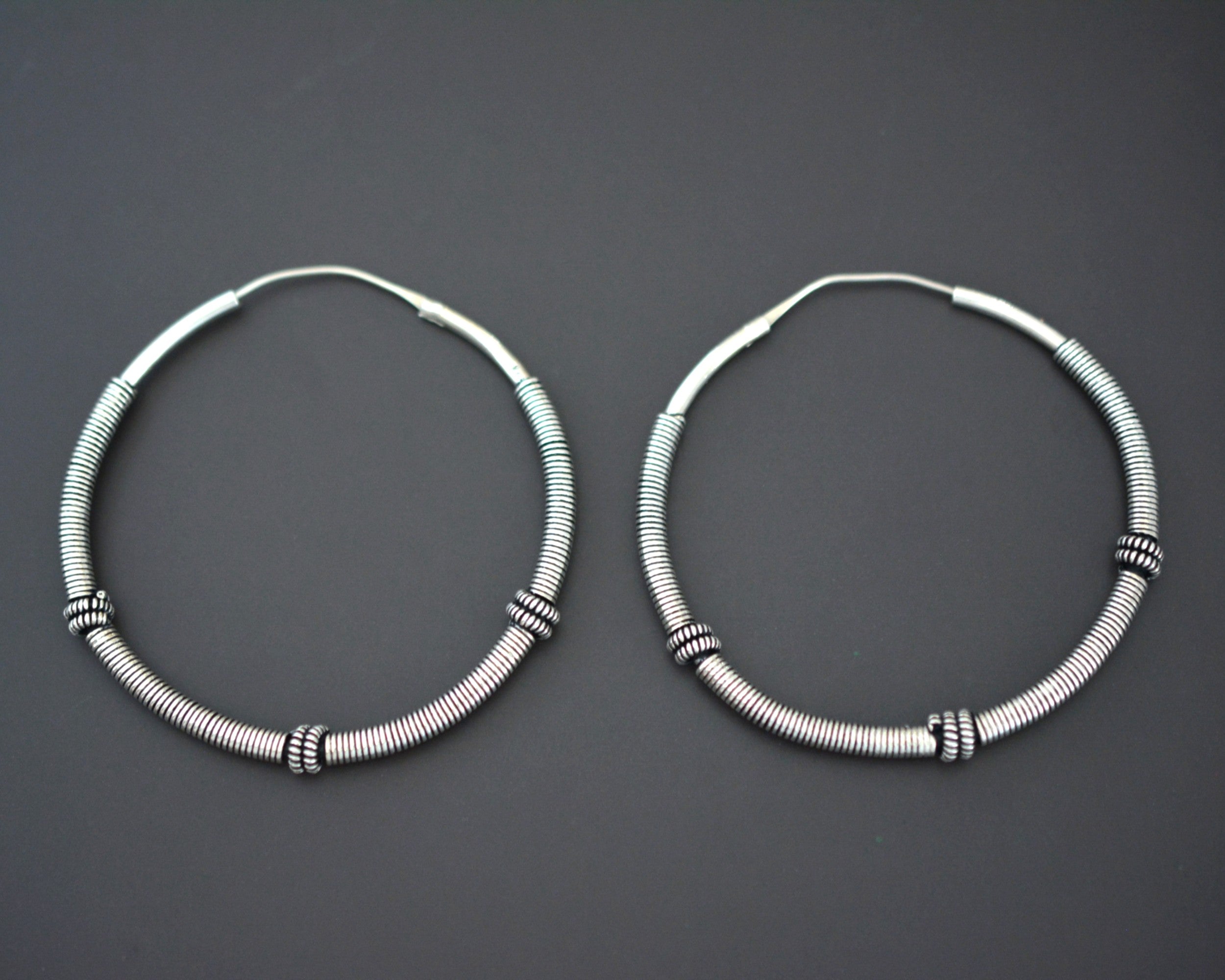 XLarge Ethnic Bali Hoop Earrings with Wire Work