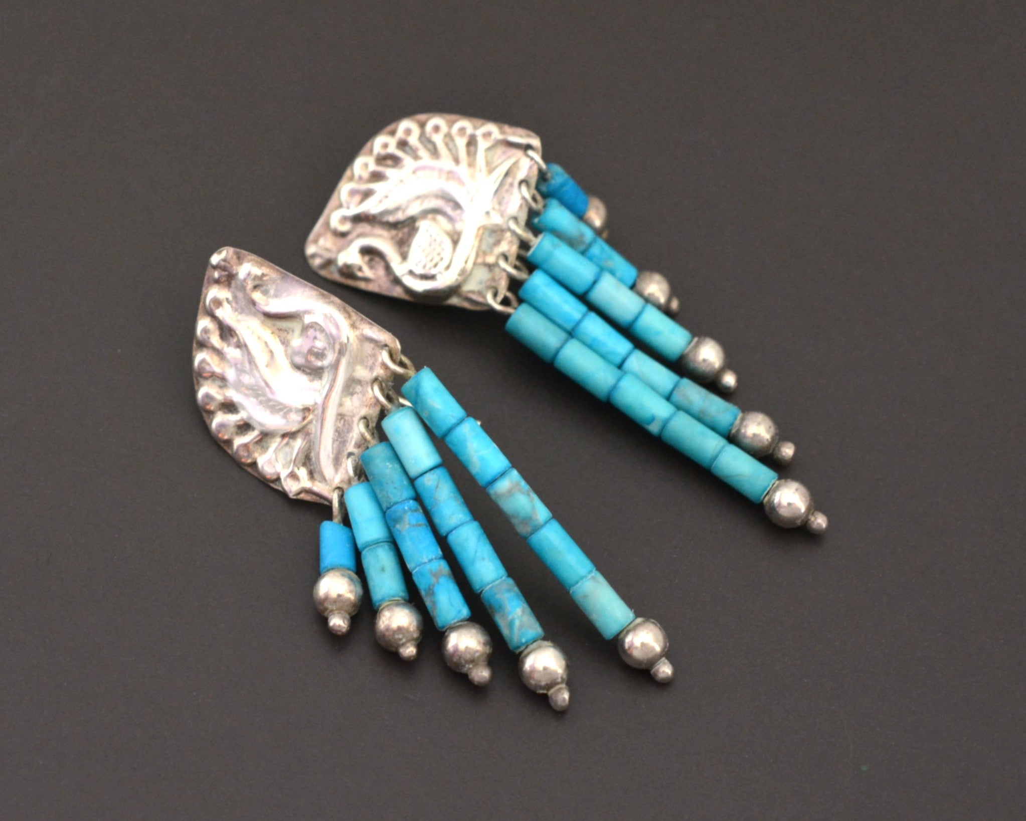 Ethnic Peacock Earrings with Turquoise Dangles
