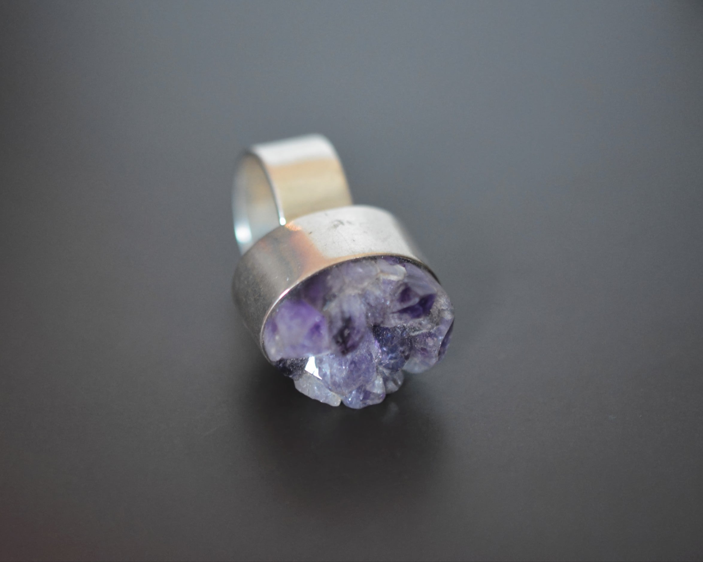 Ethnic Druzy Amethyst Ring - Size 6